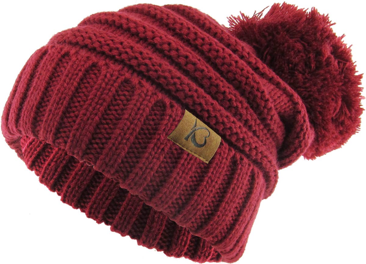 Chunk Pom Pom Cable Knit Beanie