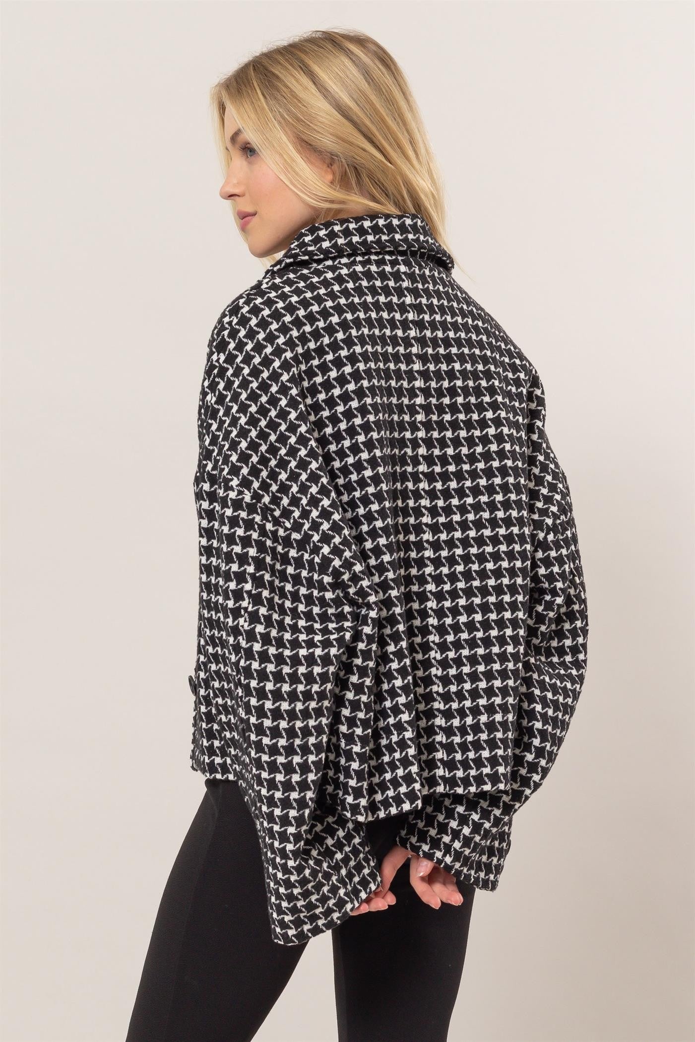 HYFVE Tweed Plaid Button Up Collared Jacket