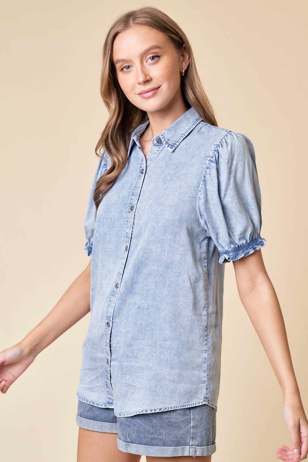 Puff Sleeve Denim Shirt