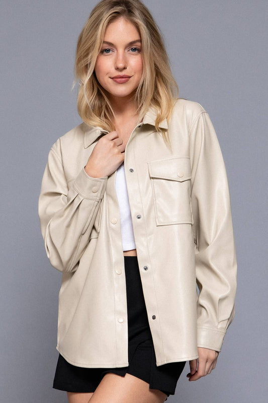 Ecru Faux Leather Shacket