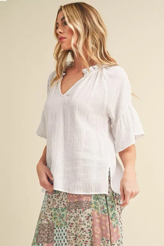 Aemi + Co Side Slit Ruffle Sleeve Blouse