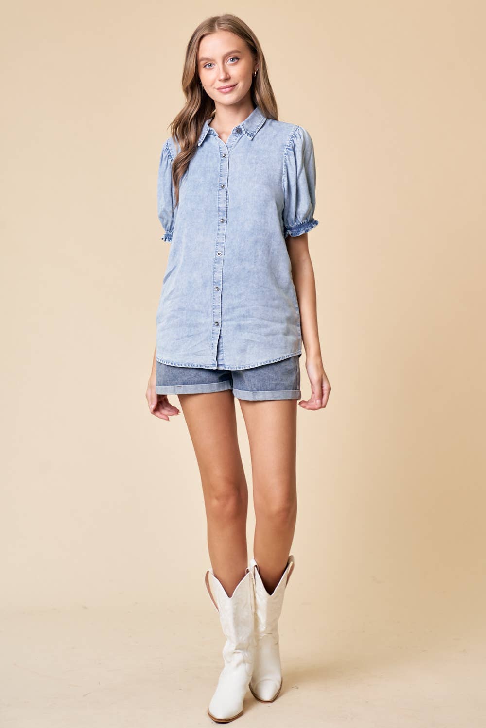 Puff Sleeve Denim Shirt