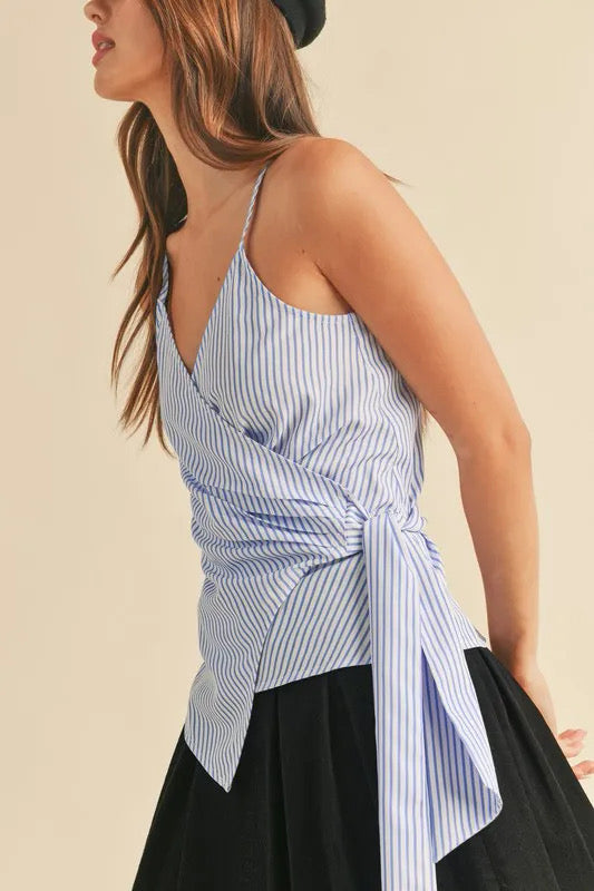Aemi + Co Sided Knotted Surplice Striped Cami
