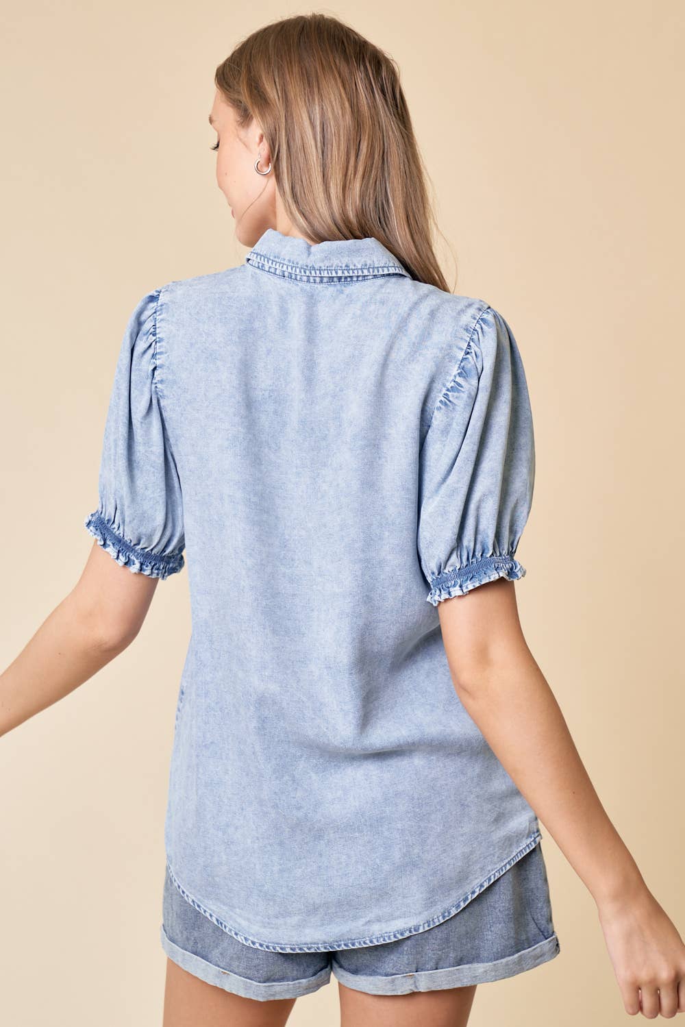 Puff Sleeve Denim Shirt