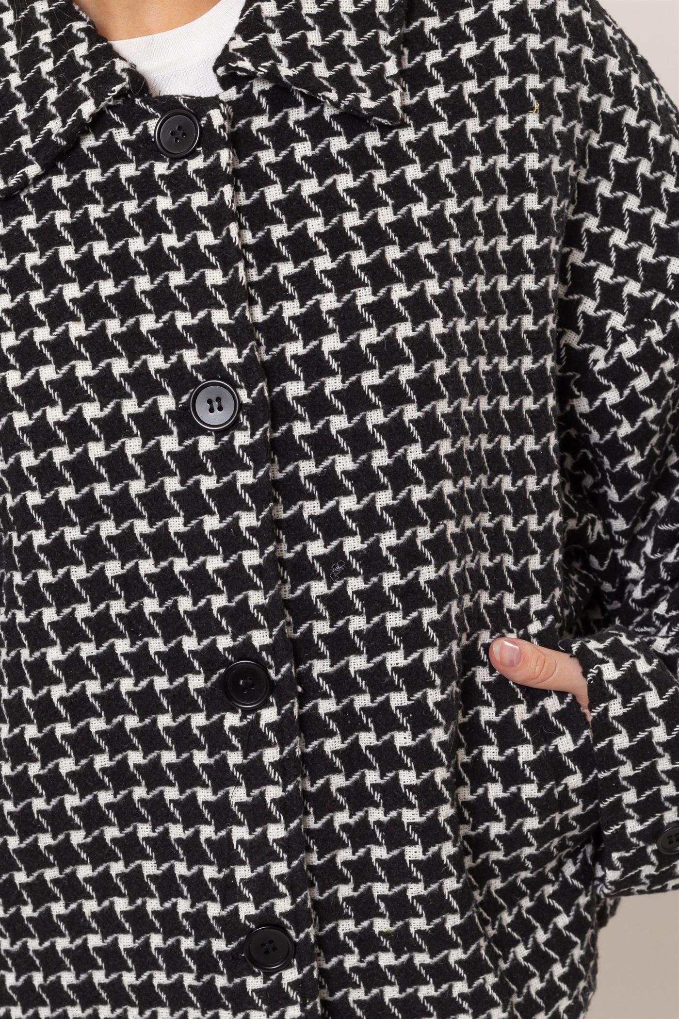 HYFVE Tweed Plaid Button Up Collared Jacket