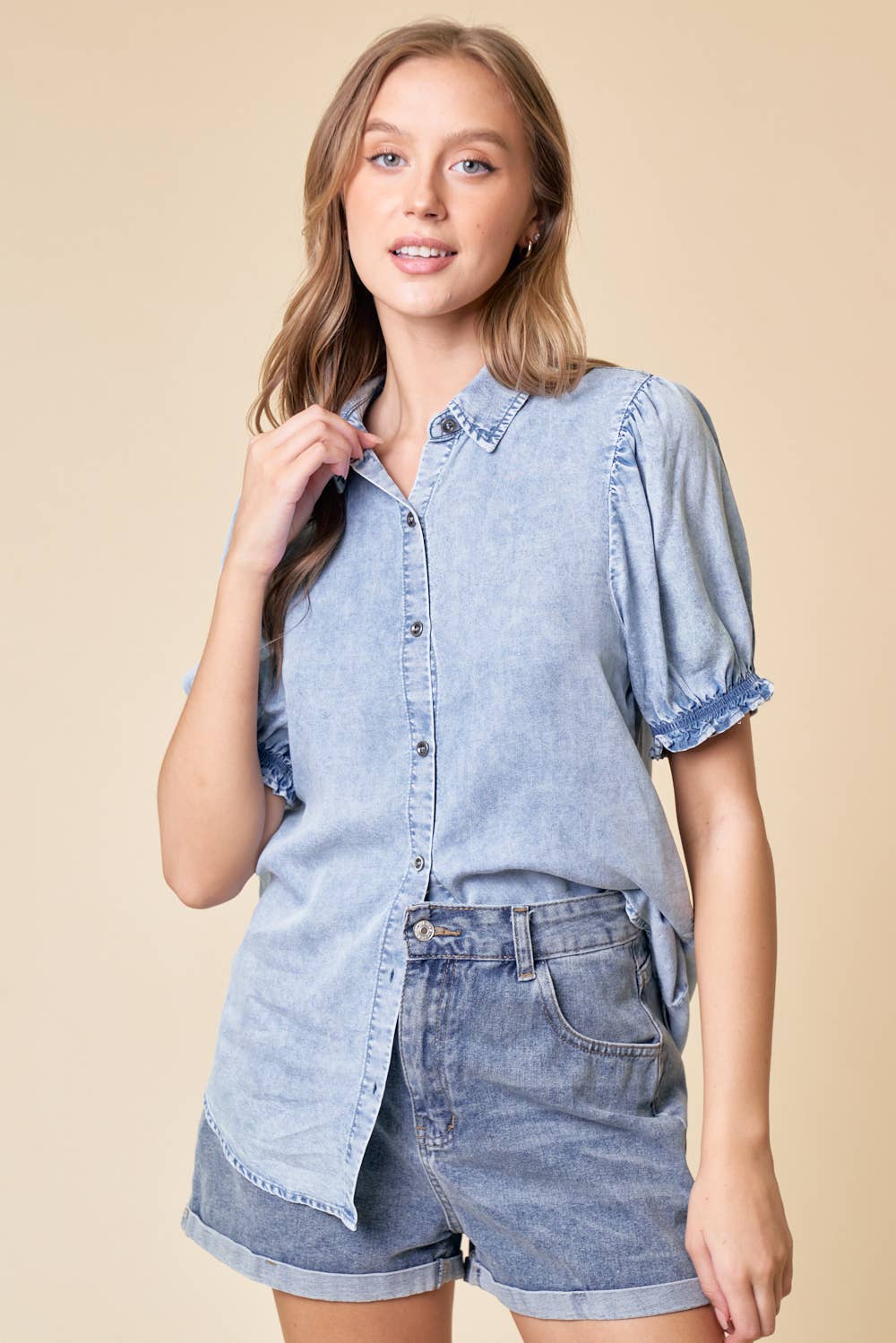 Puff Sleeve Denim Shirt