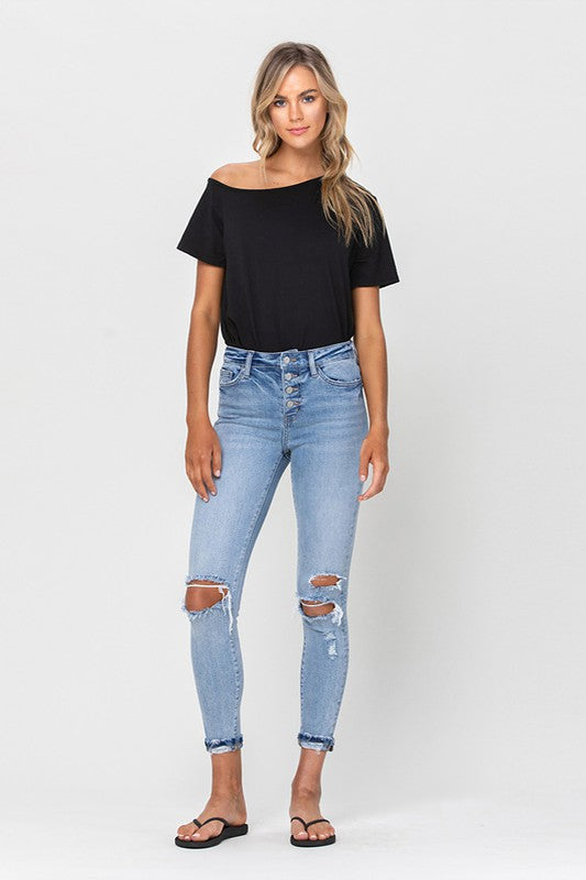 Vervet High Rise Button Up Ankle Skinny