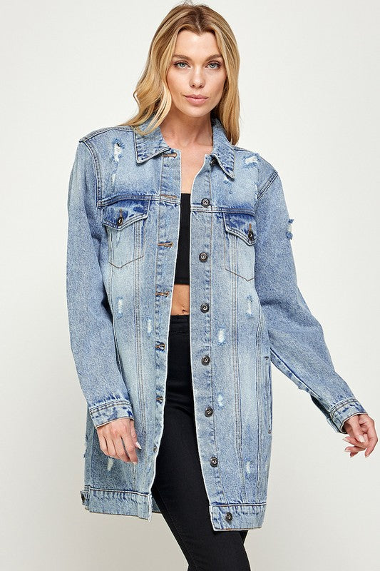 Denim 3/4 Quarter Jacket Distressed Washed