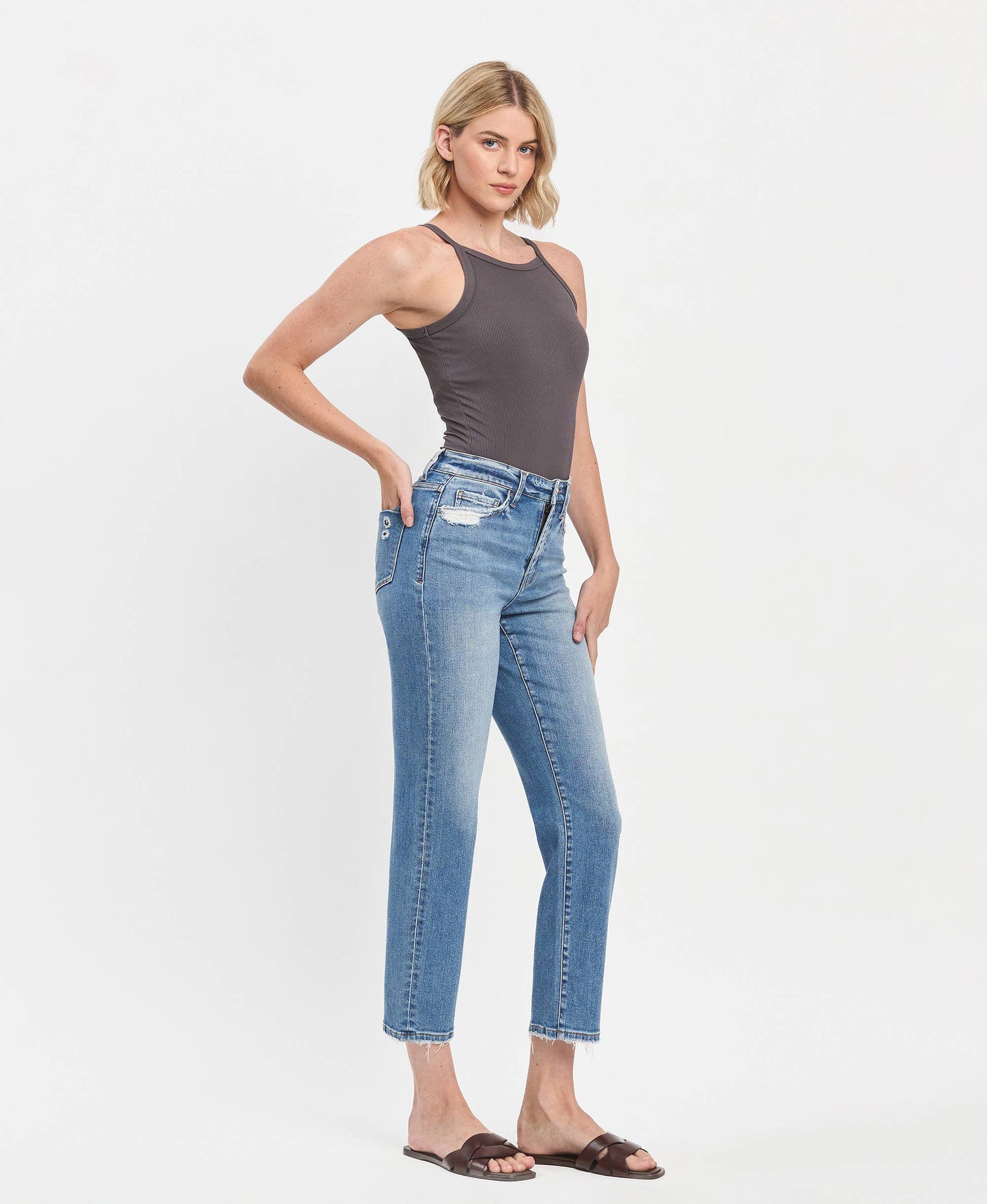 Lauren High Rise Tapered Straight Jeans by Vervet