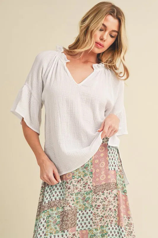 Aemi + Co Side Slit Ruffle Sleeve Blouse