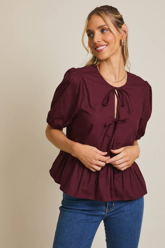 Gilli Front Ties Puff Half Sleeve Blouse