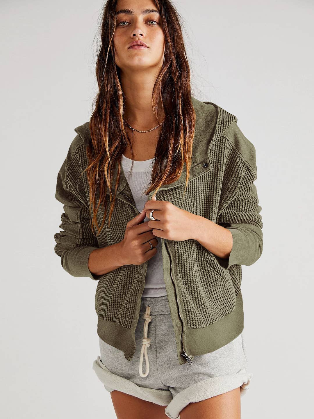 Easy & Olive Waffle Hoodie/Jacket