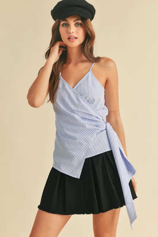 Aemi + Co Sided Knotted Surplice Striped Cami