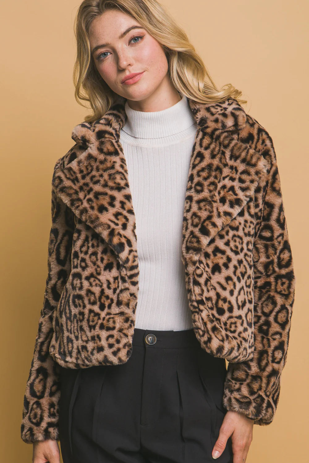 City Style cheetah Faux Fur Jacket