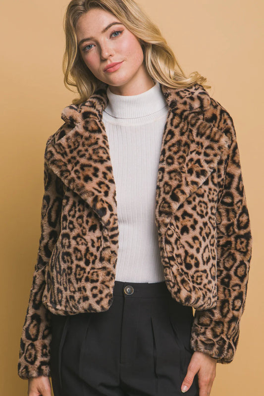 City Style cheetah Faux Fur Jacket