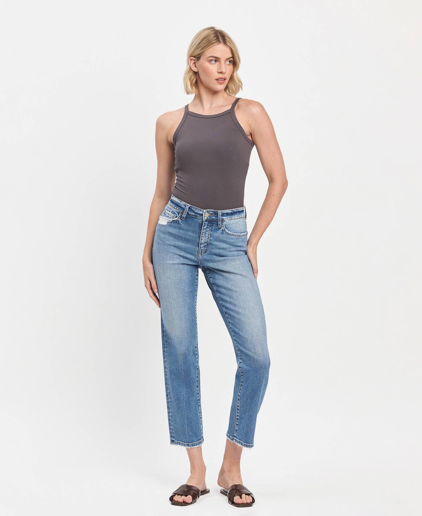 Lauren High Rise Tapered Straight Jeans by Vervet
