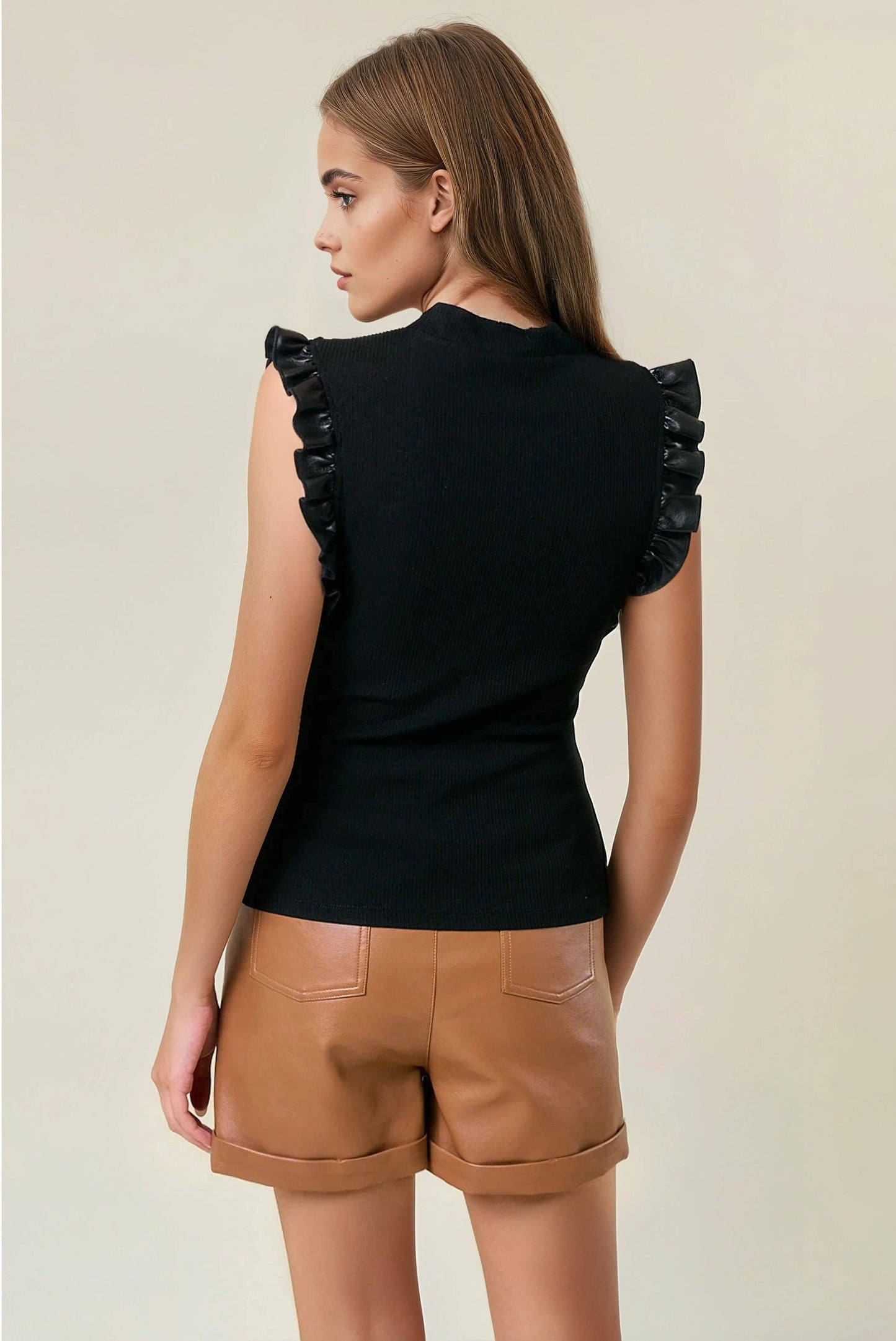 Mock Neck Ruffle Tank