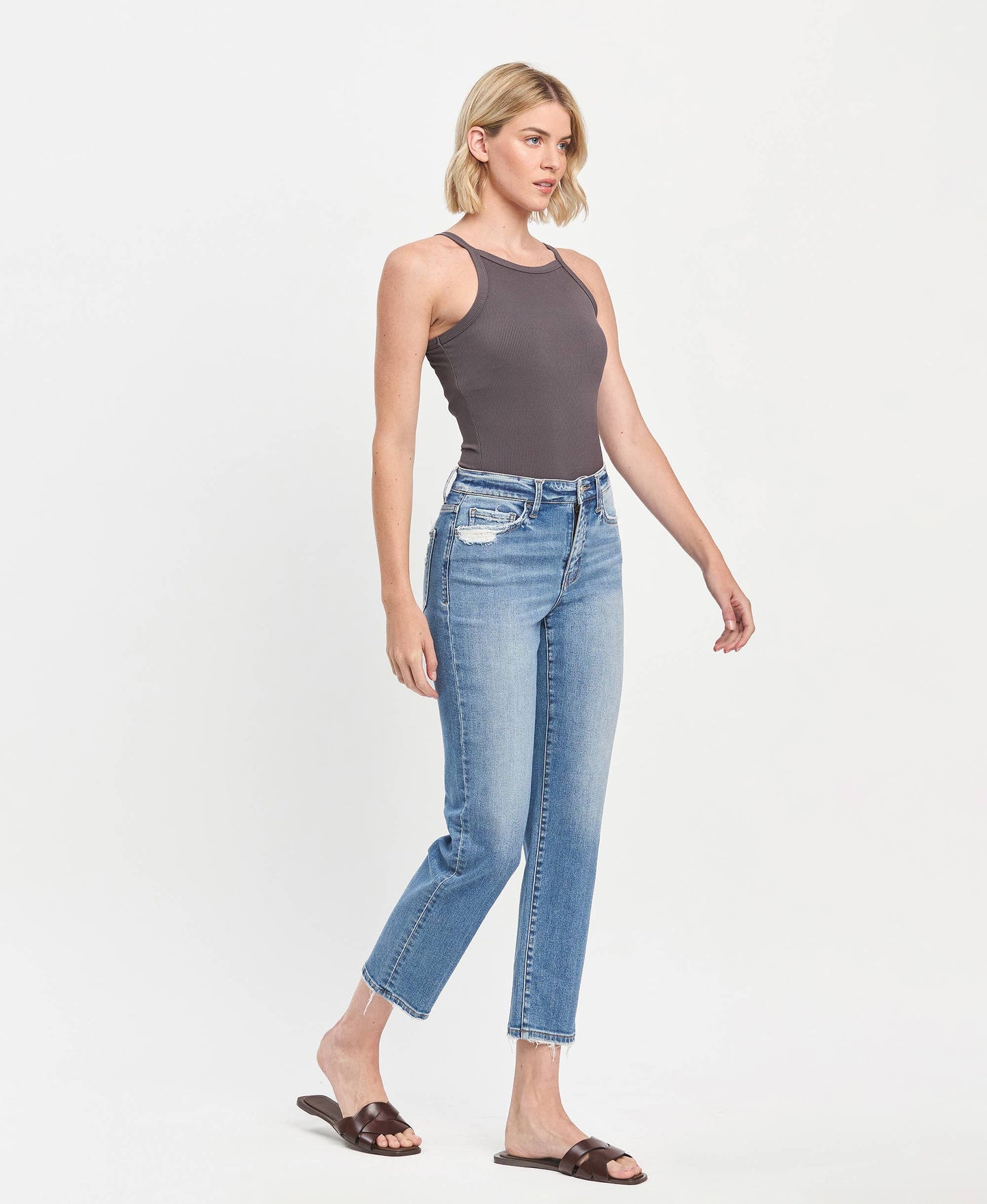 Lauren High Rise Tapered Straight Jeans by Vervet