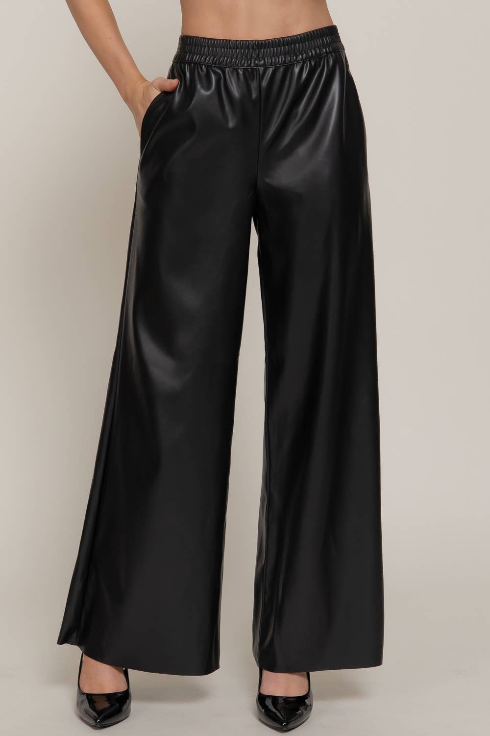 Faux Real Wide-Leg Pleather Pants
