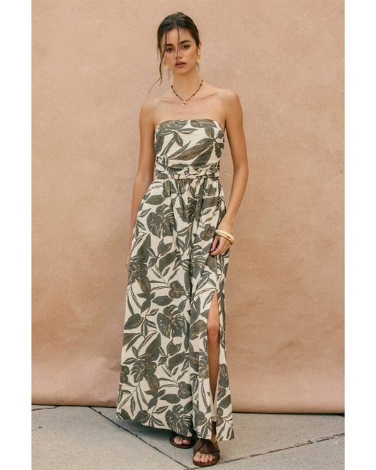 Swaying Palms Strapless Maxi Dress