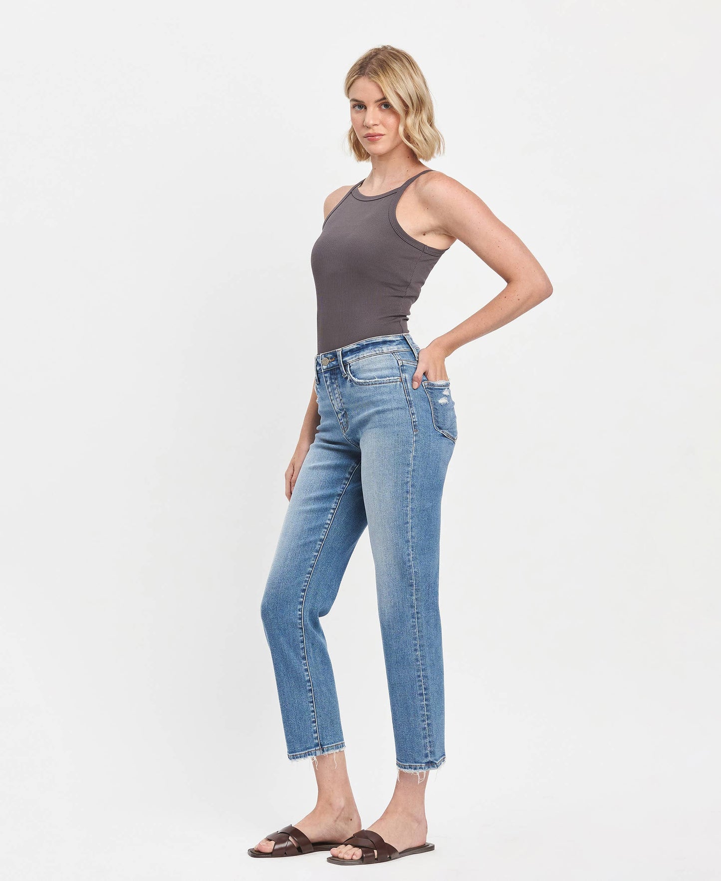 Lauren High Rise Tapered Straight Jeans by Vervet