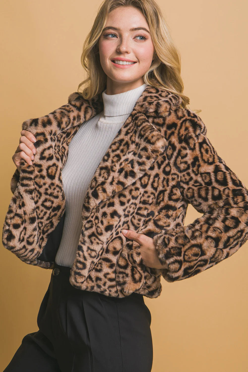 City Style cheetah Faux Fur Jacket