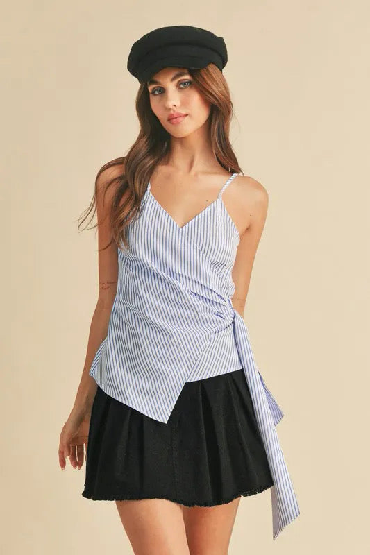Aemi + Co Sided Knotted Surplice Striped Cami