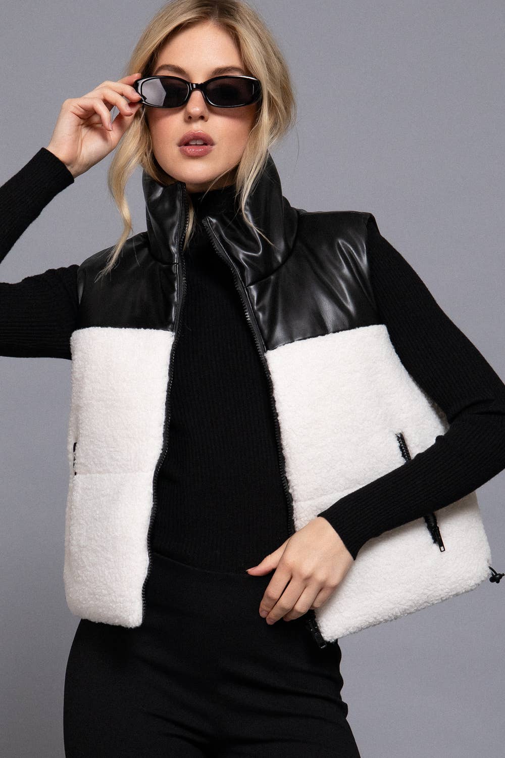 Reversible Faux Leather-Sherpa Vest