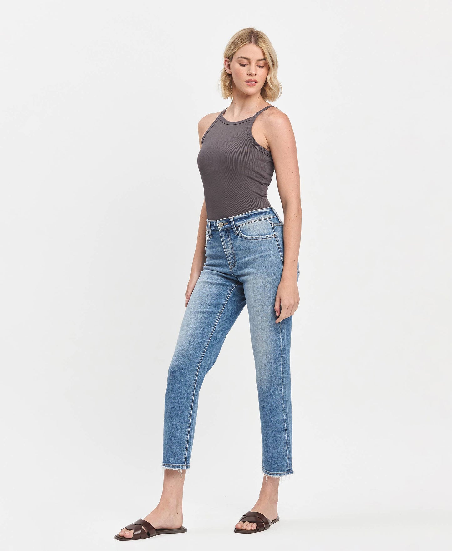 Lauren High Rise Tapered Straight Jeans by Vervet