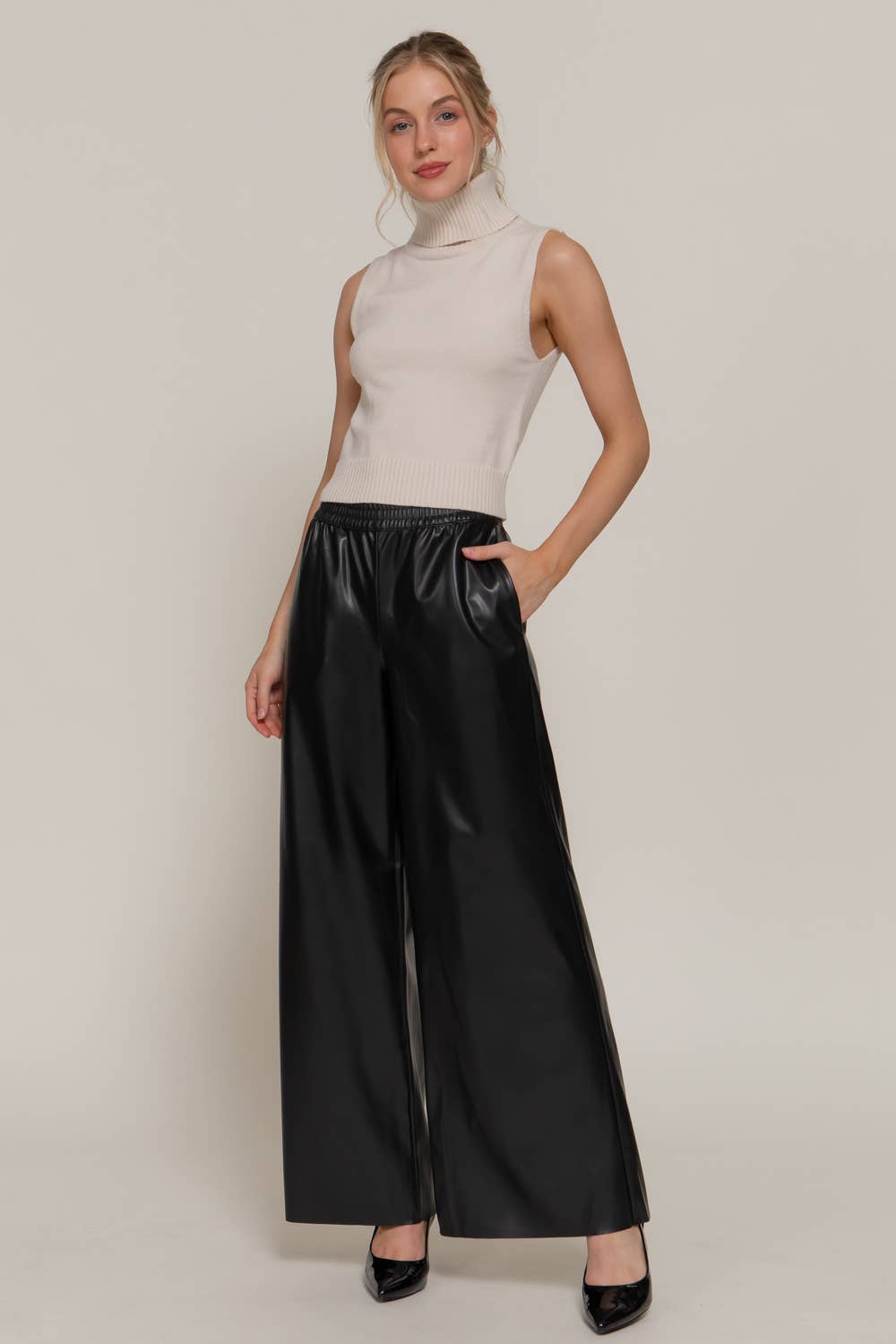 Faux Real Wide-Leg Pleather Pants